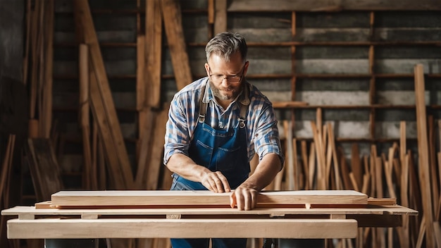 Preparación de tablas de madera por carpintero