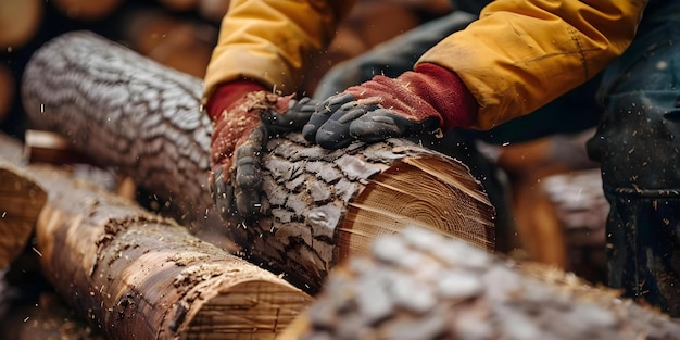 Foto preparación de troncos de madera para su extracción en el proceso de recolección de madera concepto recolección de madera preparación del tronco de madera maquinaria forestal técnicas de explotación forestal extracción sostenible de madera