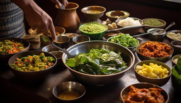 Foto las preparaciones detalladas de una comida tradicional de gudi padwa