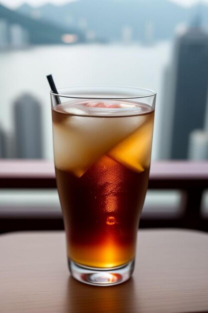 Foto preparado para beber té de limón en una mesa en un restaurante de hong kong