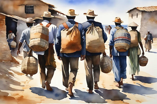 Preparado para el Día Mundial del Migrante Pintura digital estilo acuarela