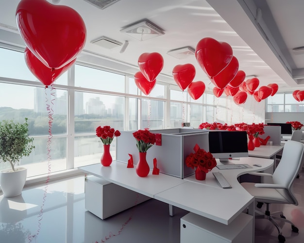 Foto preparando la oficina para el día de san valentín una sorpresa para los empleados el 14 de febrero día de san valentine i