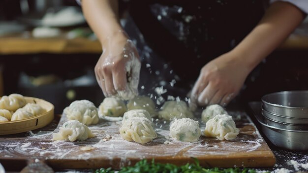 Preparando vegetais dim sums bolinhos chineses