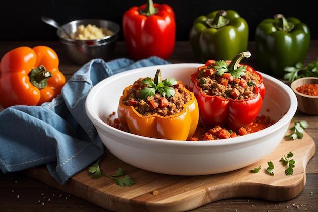 Preparar Pimientos Morrones Rellenos con Carne Molida en Salsa de Tomate