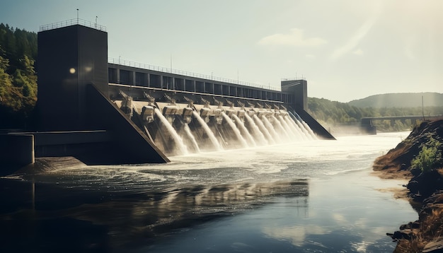 Una presa que detiene el flujo de agua en un día de verano