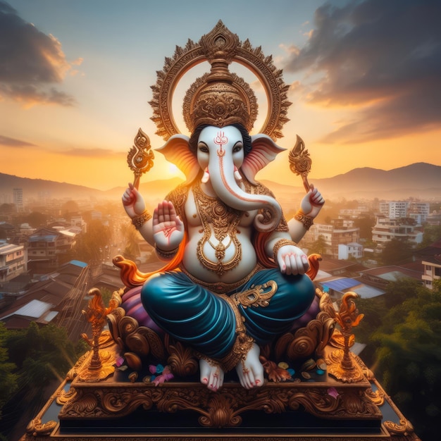 Foto la presencia divina del señor ganesh en el ganesh chaturthi