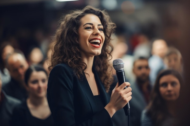 Presencia empoderadora Primer plano de una mujer oradora motivacional que realiza Ai generativa