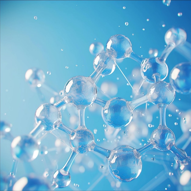 presenta una molécula química contra un azul llamativo representación 3D detallada para las redes sociales