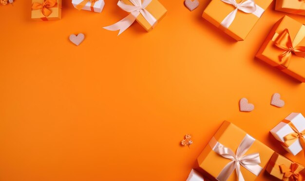 Presenta regalos corazones sobre fondo de color naranja día de la madre de San Valentín cumpleaños navidad