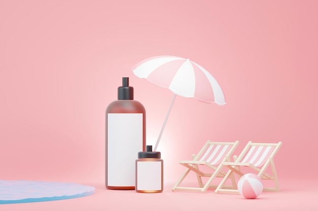 Presentación 3d de productos cosméticos para el cuidado de la piel en blanco o envases para maquetas Concepto de spa y jabón de belleza Humedad de aceite de loción para la salud de la piel Diseño premium y de lujo para la marca