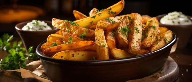 Foto presentación apetitosa de las papas fritas doradas