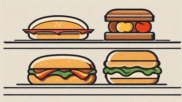 Presentación artística y deliciosas variedades de sándwiches