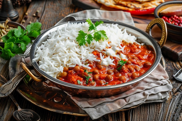 Presentación combinada de comidas de Rajma Chawal con agua para la boca