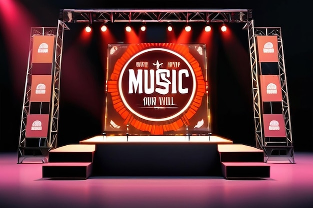 Presentación de la marca del festival de música Incorporar el logotipo en el diseño de la escena, la mercancía y la señalización del evento