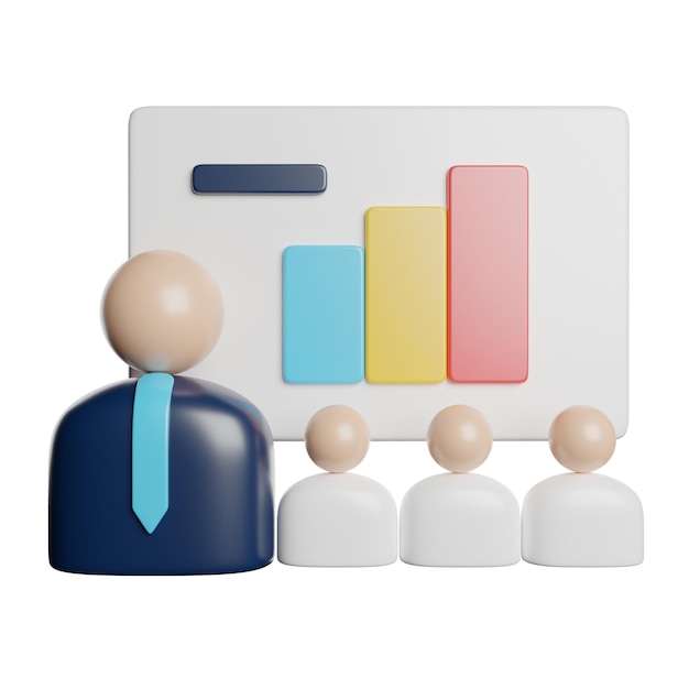 Presentación de negocios con gráficos y audiencia