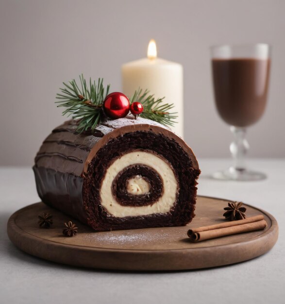 Foto presentación del pastel de madera de navidad