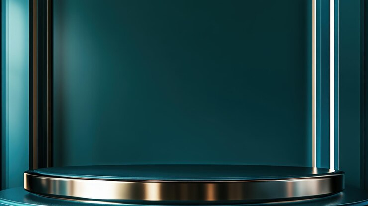 Presentación de productos de la plataforma de visualización circular elegante de azul azul y oro