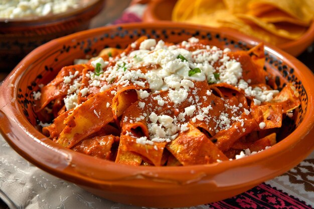 Foto presentación rústica de chilaquiles con carbonizado