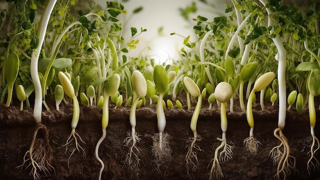 Presentación de la secuencia de germinación de las plantas que crecen en el suelo el concepto de crecimiento de las plantas en