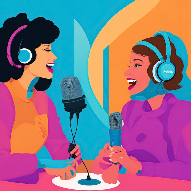 Presentadoras de radio femeninas podcast en línea generado por Ai