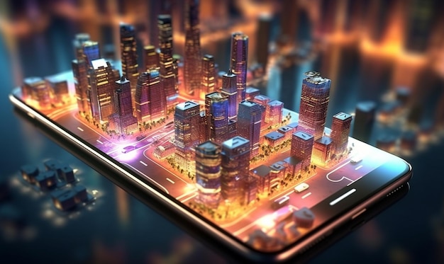 Foto se presentan ilustraciones 3d y tecnologías inteligentes de paisajes urbanos futuristas