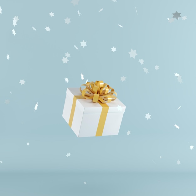 Presente de Natal com confete contra fundo azul