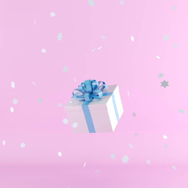 Presente de Natal com confete contra fundo rosa