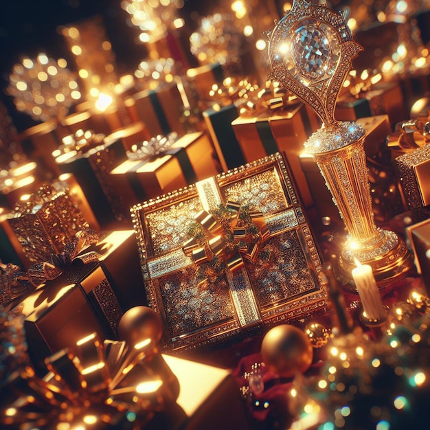 Presente de Natal de Natal Luxuoso Dourado Brilhante opulento decorado Arte de papel de parede