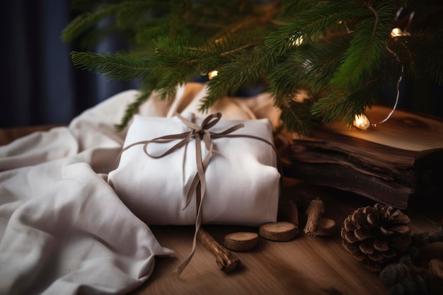 Presente de Natal Embalagem em materiais ecológicos tecido furoshiki Bokeh foco seletivo