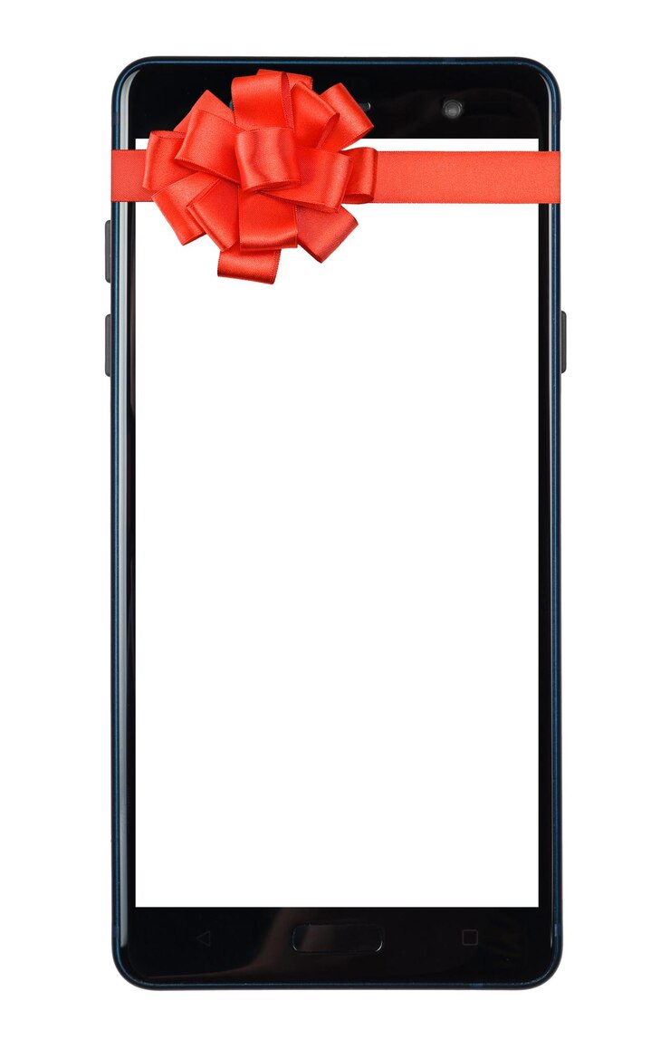 Foto presente de smartphone com laço vermelho