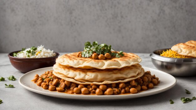 Presente la foto de stock perfecta de Chole Bhature arreglando un plato lleno de la deliciosa di