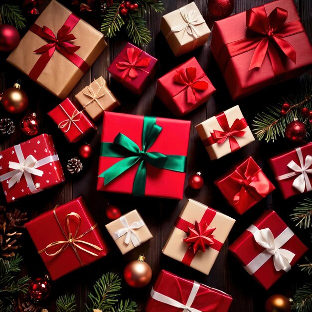 Presentes de Navidad vista de arriba hacia abajo Tradición estacional de dar y compartir regalos