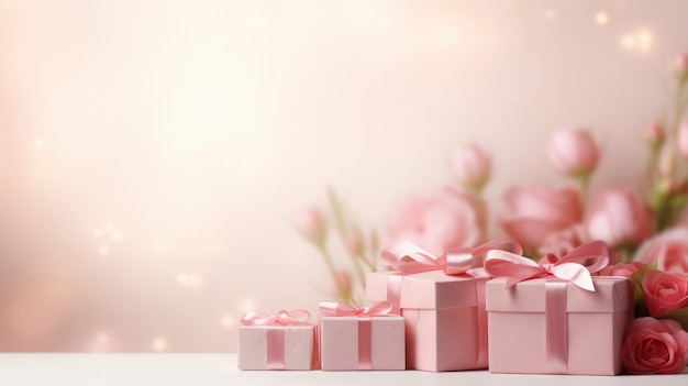 Presentes para o dia das mães de 8 de março Caixas de presentes cor-de-rosa Espaço de cópia de fundo