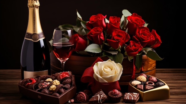 Presentes românticos de rosas de chocolate em forma de coração