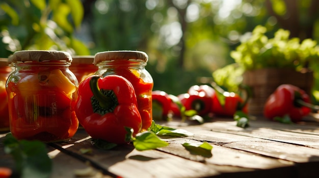 Preservação de pimentas no jardim Foco seletivo