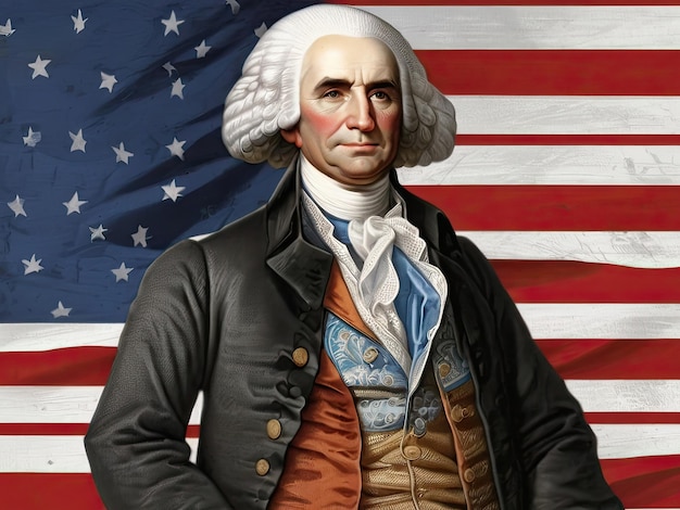 El presidente estadounidense George Washington retrato Feliz día del presagio Ilustración en acuarela