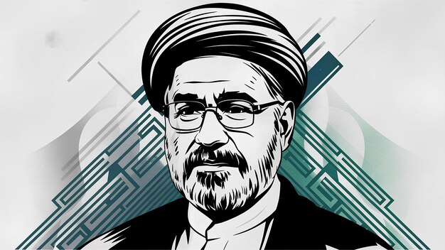 Foto el presidente iraní ebrahim raisi retrato ai ilustración muerte accidente de helicóptero cartel conmemorativo descanso en el concepto de paz