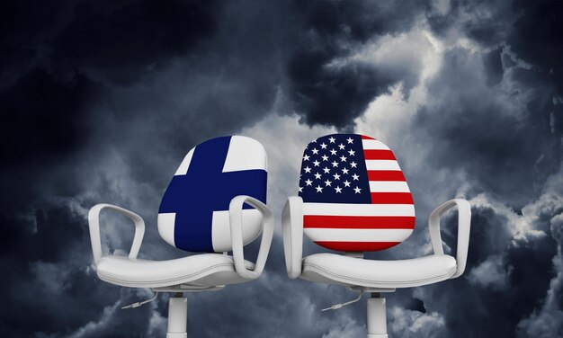 Presidentes de negócios da Finlândia e dos EUA Conceito de relacionamento internacional 3D Rendering