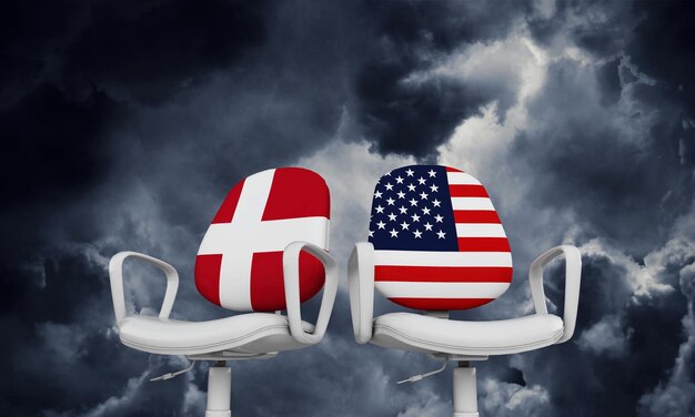 Presidentes de negocios de Dinamarca y EE. UU. Concepto de relación internacional Representación 3D