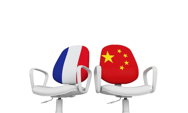 Presidentes de negocios de Francia y China Concepto de relación internacional Representación 3D