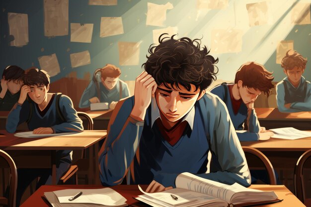 Bajo presión Explorando la dinámica estresante de los estudiantes que toman exámenes en un aula escolar