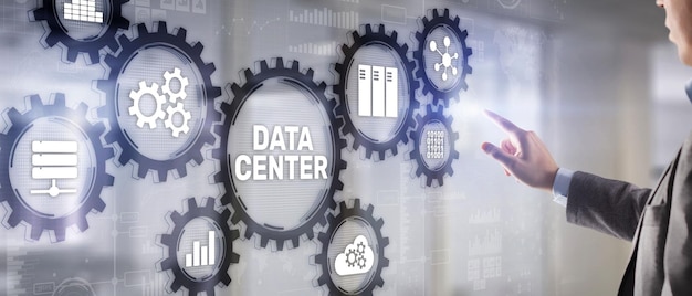 Presiona el dedo sobre el icono Data Center Business Concept