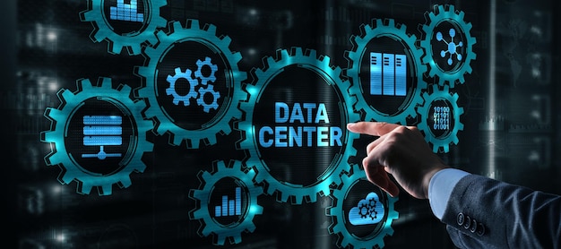 Presiona el dedo sobre el icono Data Center Business Concept