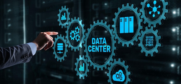 Presiona el dedo sobre el icono Data Center Business Concept