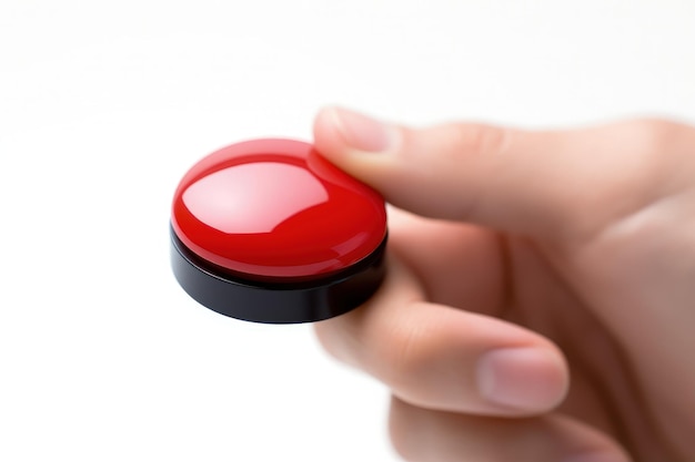 Pressão manual do botão vermelho conceito de negócio fundo branco ilustração digital IA geradora