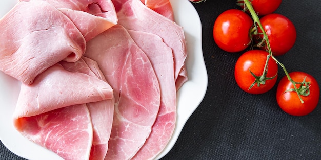 presunto carne carne de porco fatia de refeição fresca comida lanche na mesa cópia espaço comida fundo rústico