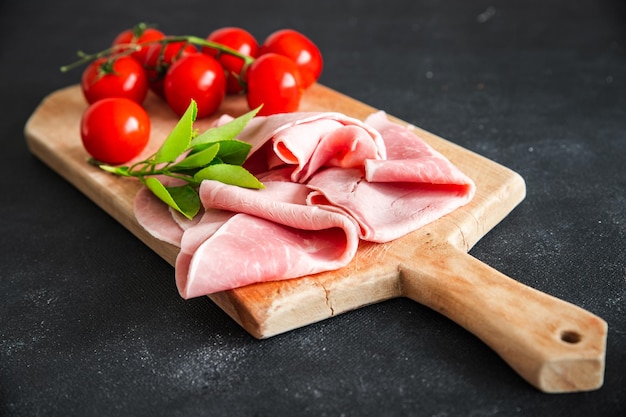 presunto carne carne de porco fatia refeição fresca comida lanche na mesa cópia espaço comida fundo rústico