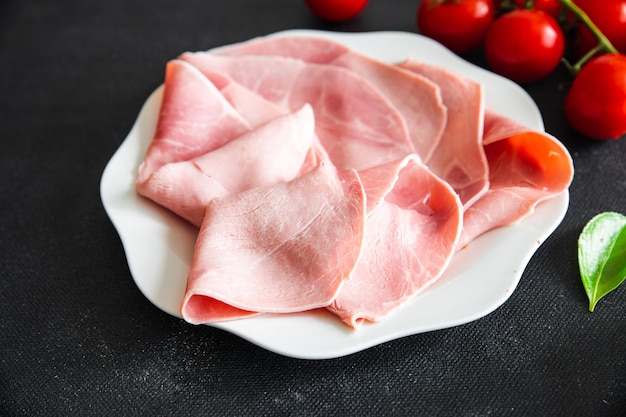 presunto carne de porco fatia carne fresca refeição saudável comida lanche na mesa cópia espaço comida fundo rústico