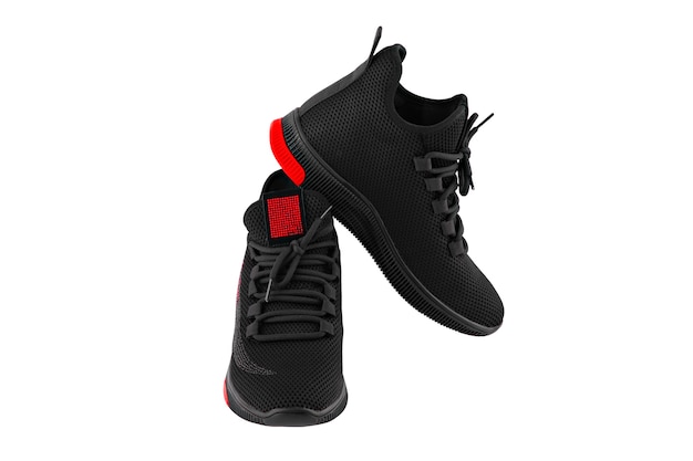 preto com sapatos esportivos vermelhos isolados