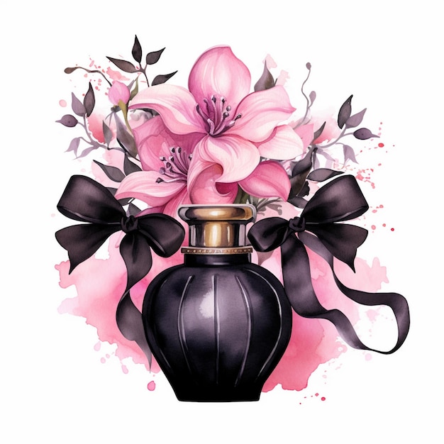 Preto, rosa, perfume, aquarela Clipart